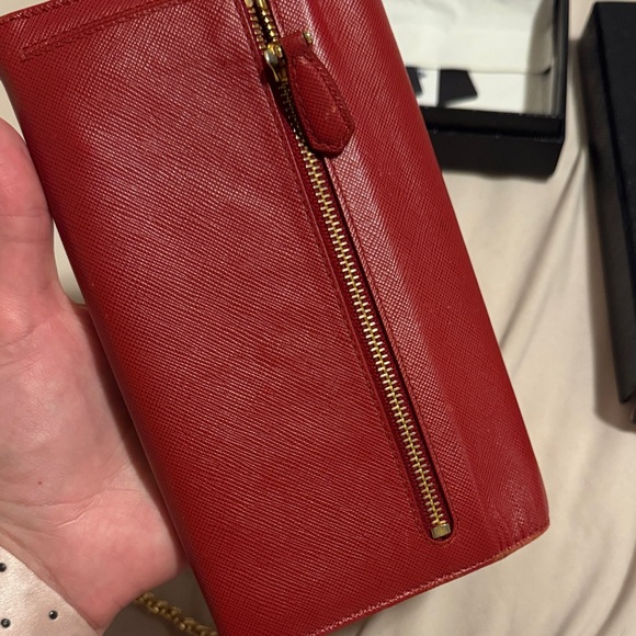 Authentic Prada Red Saffiano Leather Chain Wallet with chain box - Picture 6 of 9
